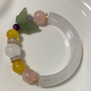 ✨ Gold Hybrid Bangle | Fluorite, Citrine & Pink Quartz